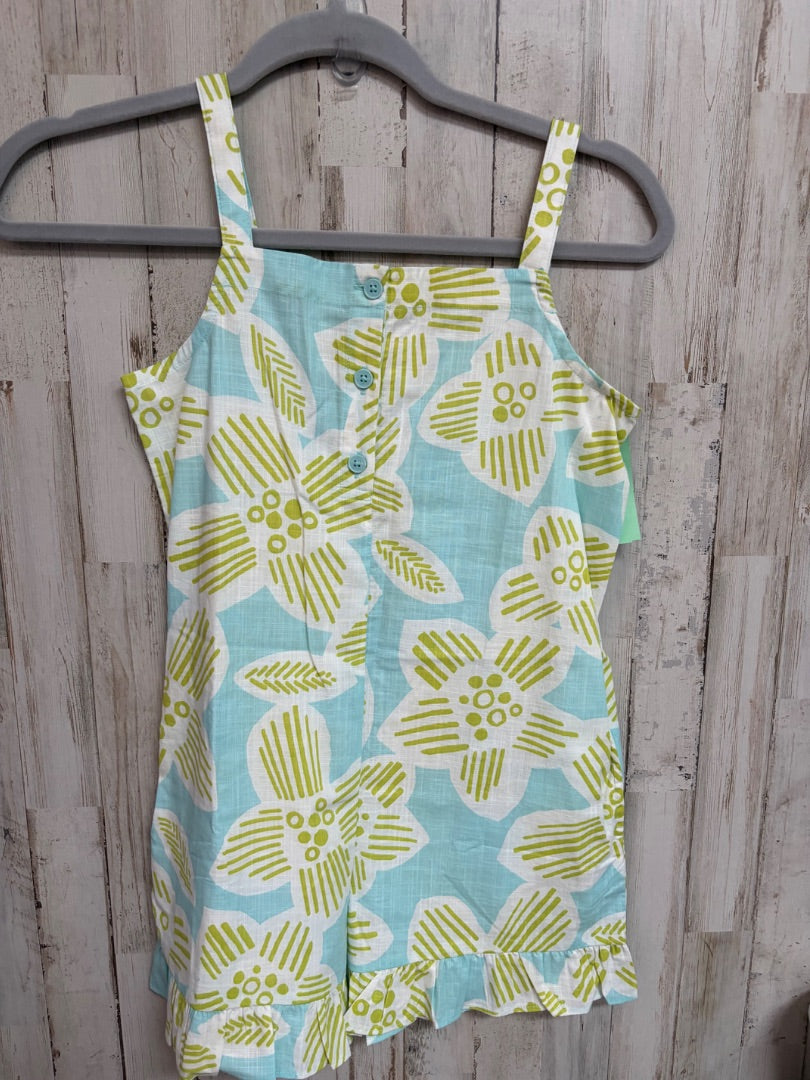 MINT/GREEN HANNA ANDERSSON FLOWER LINEN BUTTON ROMPER, GIRL 8