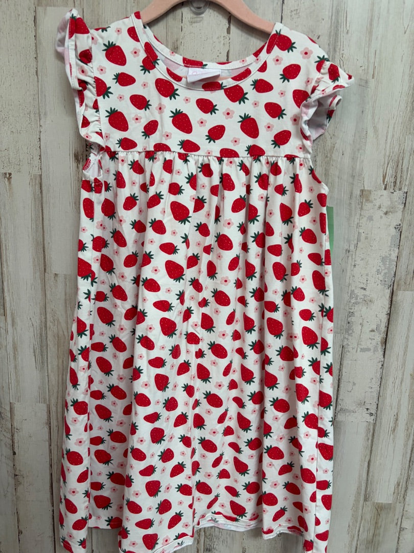 RED STITCHY FISH STRAWBERRY & FLOWER DRESS, GIRL 8