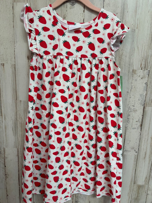 RED STITCHY FISH STRAWBERRY & FLOWER DRESS, GIRL 8