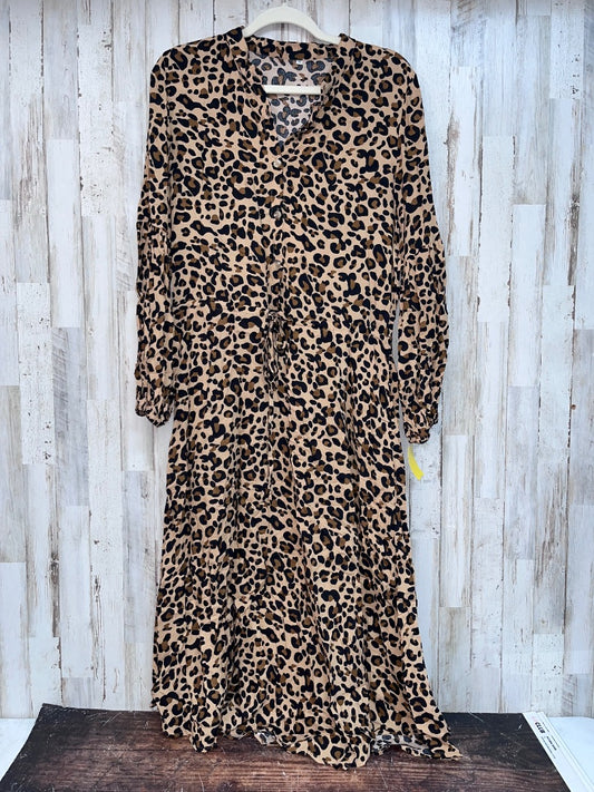 BROWN  LEOPARD MAXI DRESS, LADIES M