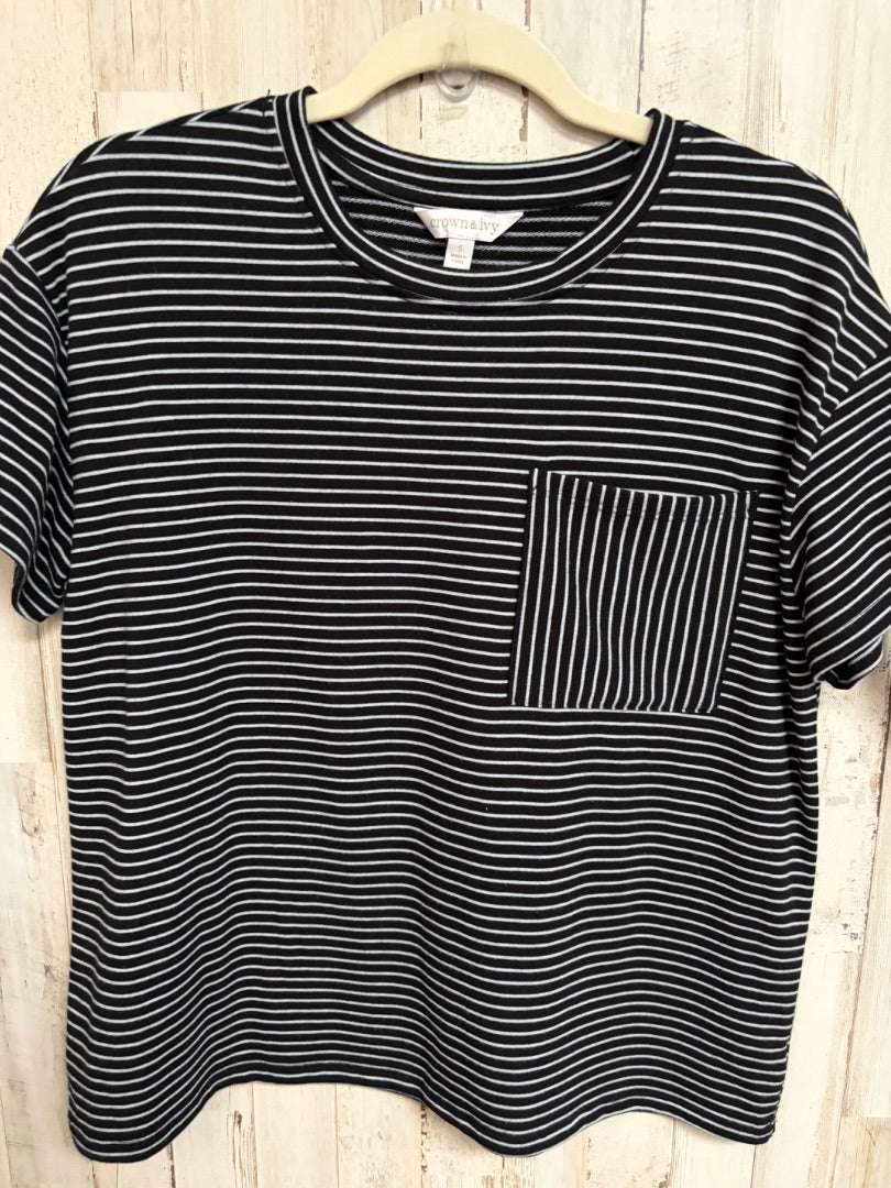 BLACK CROWN & IVY STRIPE POCKET TEE, LADIES S