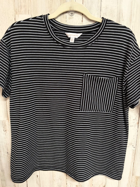 BLACK CROWN & IVY STRIPE POCKET TEE, LADIES S