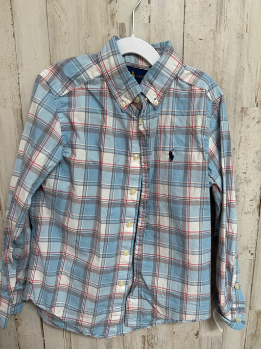 LIGHT BLUE RALPH LAUREN PLAID BUTTON UP, BOY 8