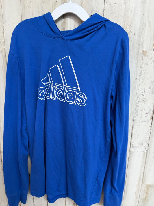 BRIGHT BLUE ADIDAS LOGO TSHIRT HOODIE, BOY 10/12
