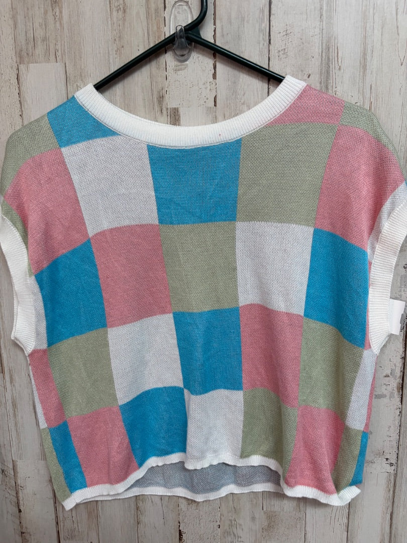 PINK/GREEN SHEIN CHECKERED KNIT TOP, LADIES M
