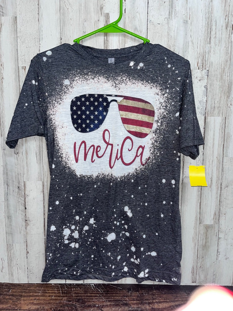 GREY NEXT LEVEL MERICA BLEACHED TEE, LADIES XS