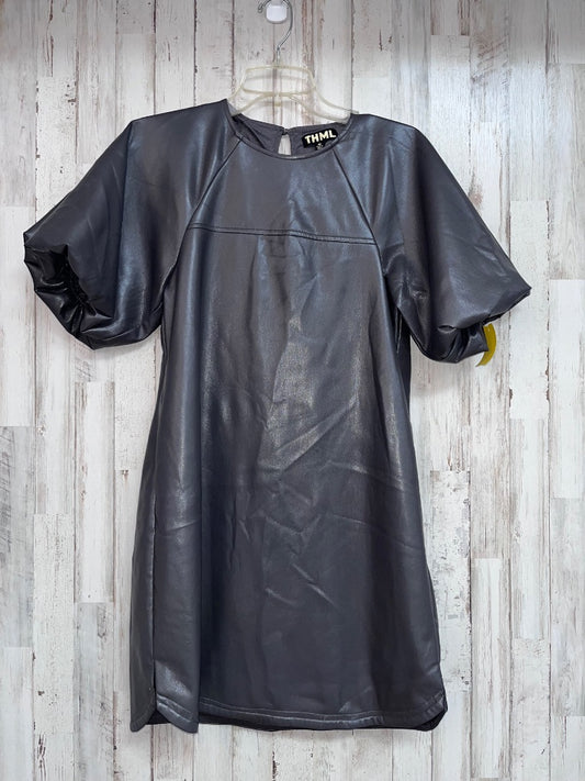 GREY THML FAUX SOFT LEATHER PUFF SLEEVE DRESS, LADIES XS