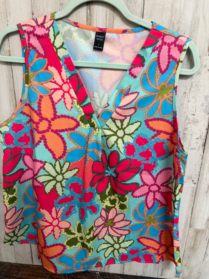 MINT  FLORAL SILKY V NECK TANK, LADIES L