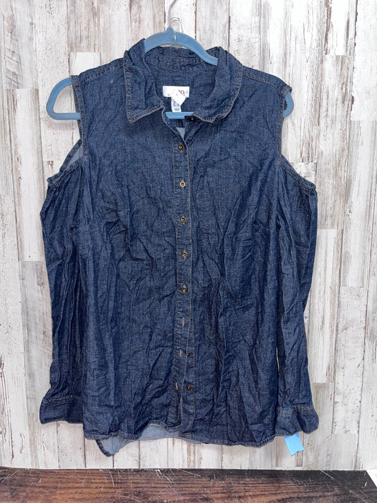 BLUE D & CO CHAMBRAY COLD SHOULDER BUTTON UP, LADIES L