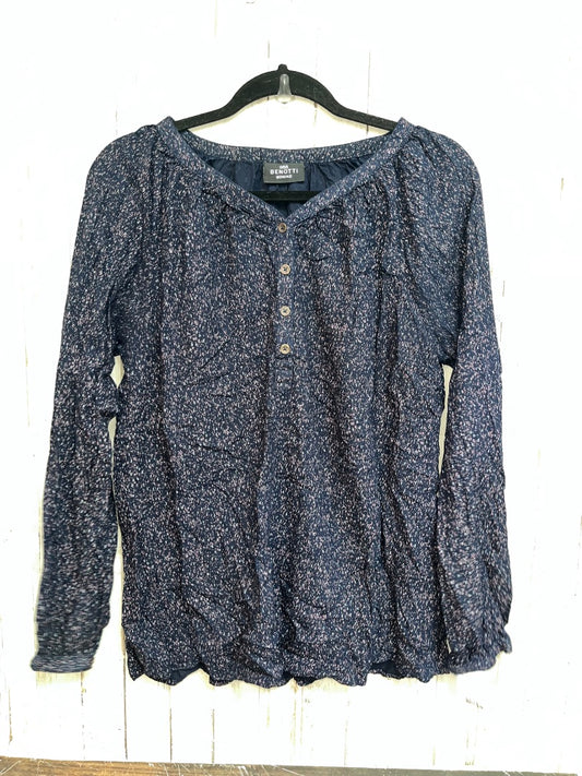 NAVY GINA BENOTTI SPECK BUTTON BLOUSE, LADIES L