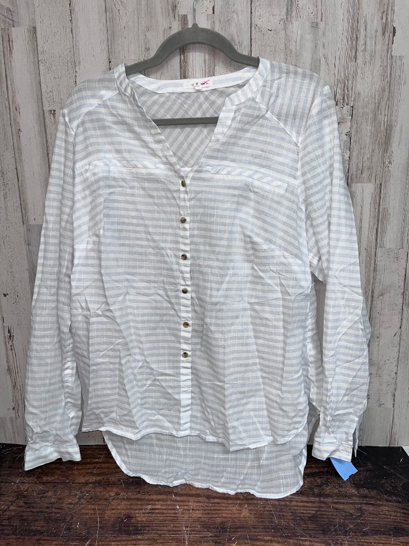 LIGHT BLUE/WHITE MAURICES STRIPE LINEN BUTTON UP, LADIES L