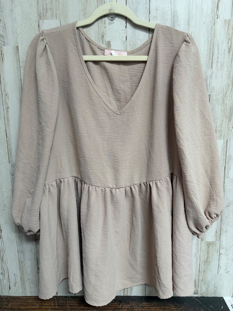 BEIGE SWEET ADALYN PUFF SLEEVE TOP, LADIES 3X