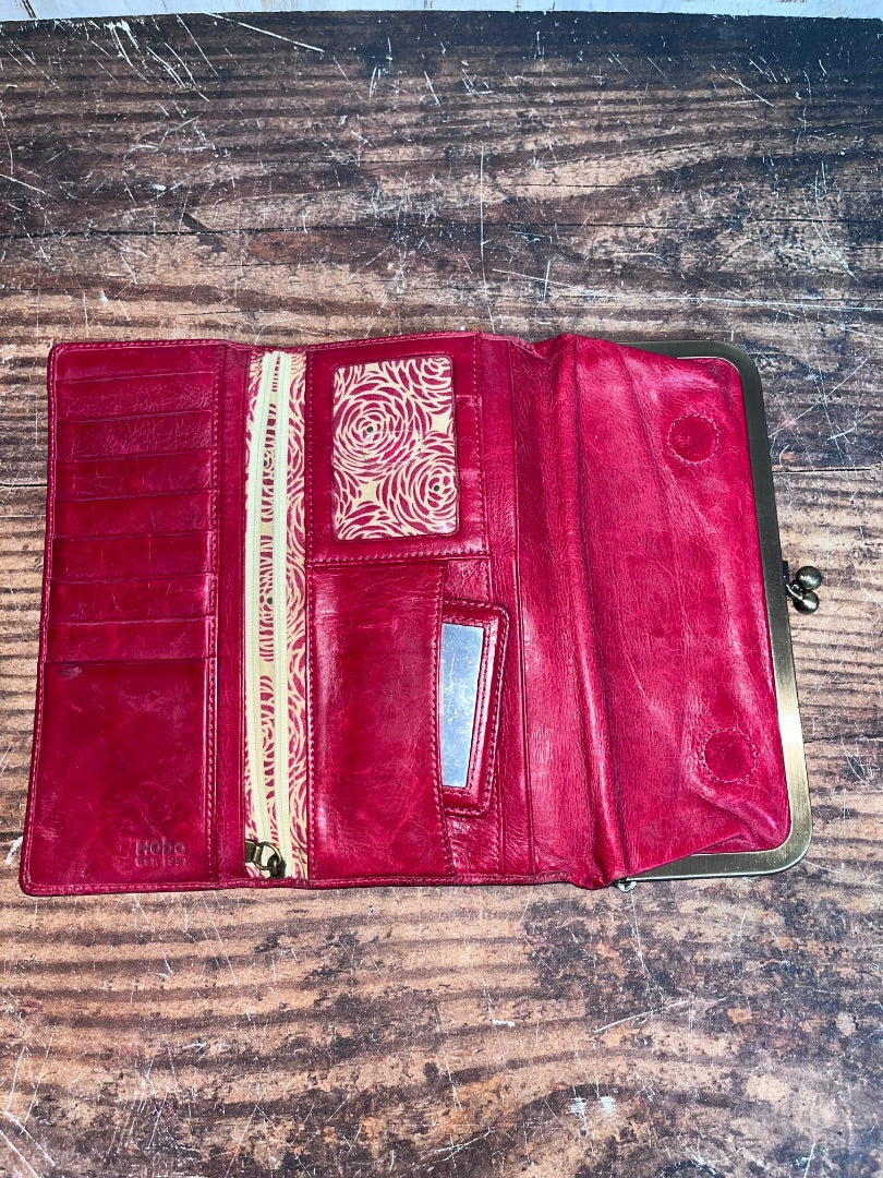 RED HOBO LEATHER TRIFOLD WALLET
