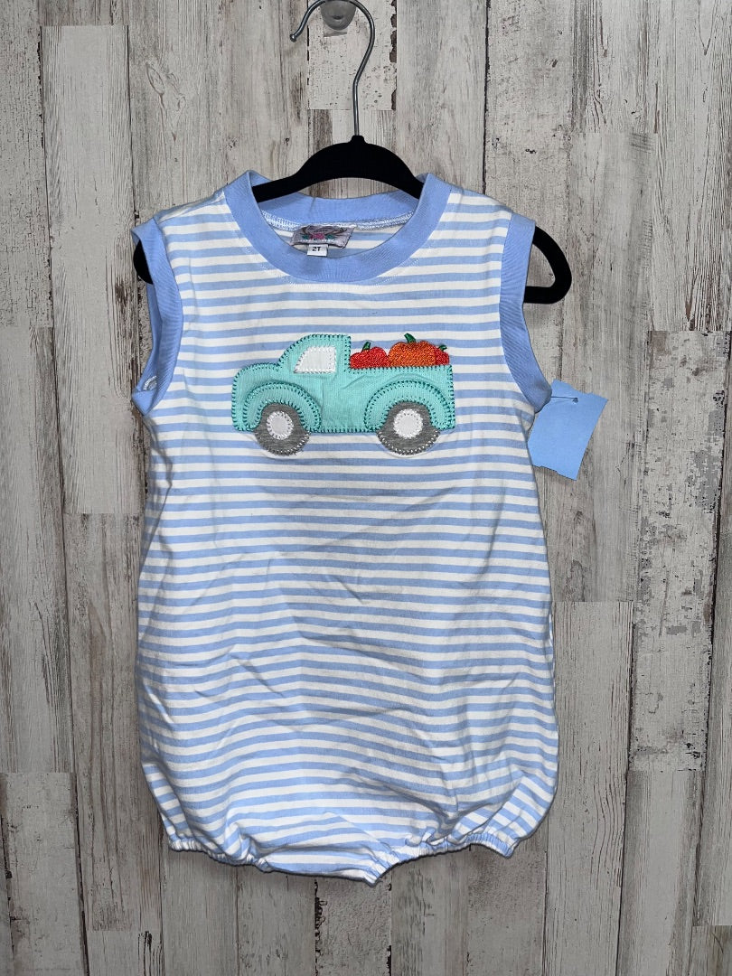 BLUE THE SMOCKING PLACE PUMPKIN TRUCK STRIPE BUBBLE, BOY 2T