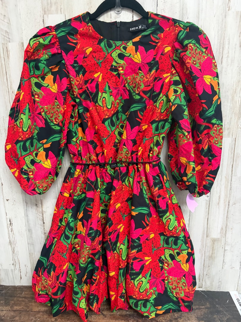 RED SHEIN FLORAL PUFF DRESS, LADIES XS