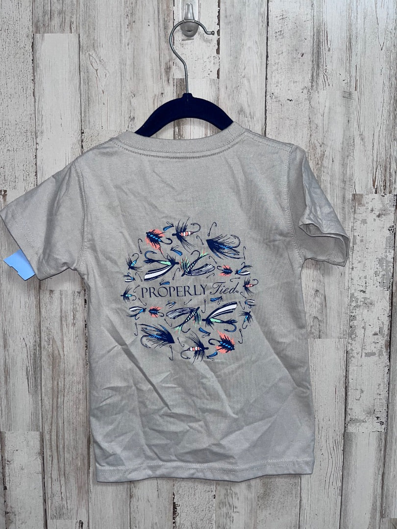 GREY PROPERLY TIED FLY FISHING POCKET TEE, BOY 3T