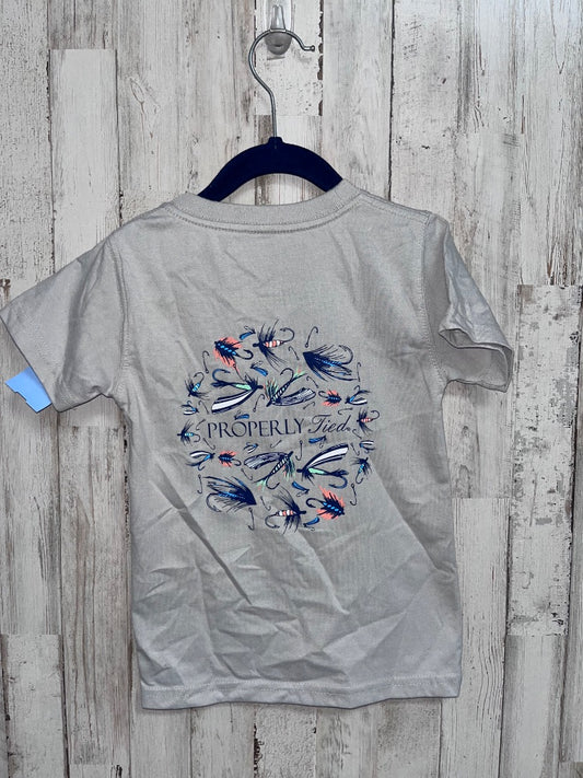 GREY PROPERLY TIED FLY FISHING POCKET TEE, BOY 3T
