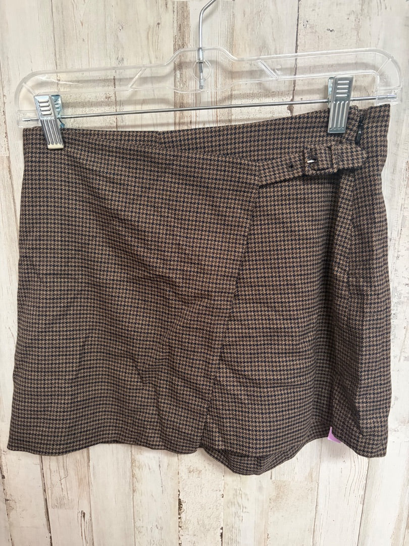 BROWN H&M SZ2 HOUNDSTOOTH SKIRT, LADIES S