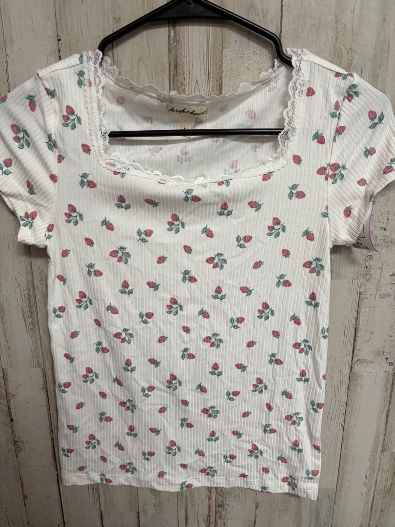 WHITE DEREK HEART STRAWBERRY RIBBED TOP, GIRLS 16