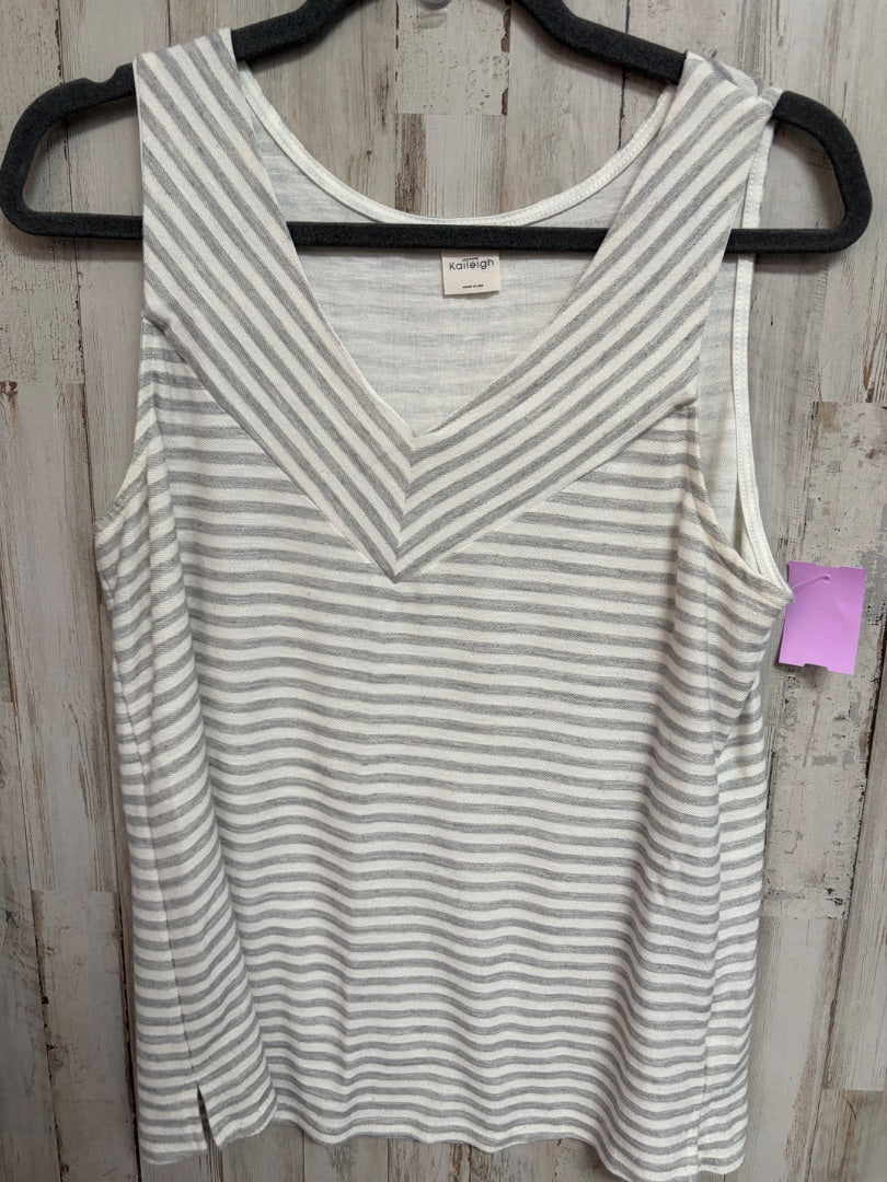 WHITE/GREY KALEIGH STRIPE V NECK TANK, LADIES M