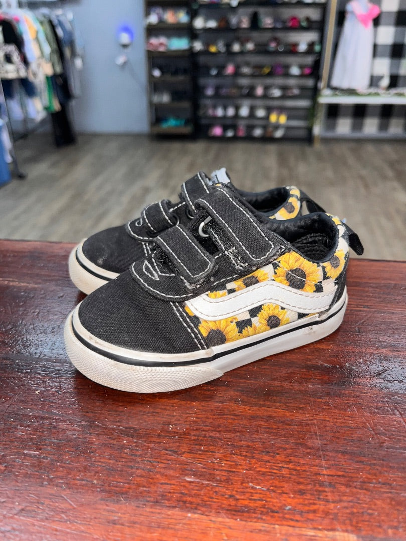 BLACK VANS SUNFLOWER VELCRO SNEAKERS, SHOES 5