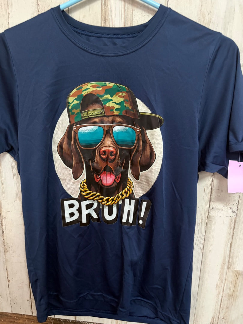 NAVY A4 BRUH! DRY FIT TEE, BOY 14/16