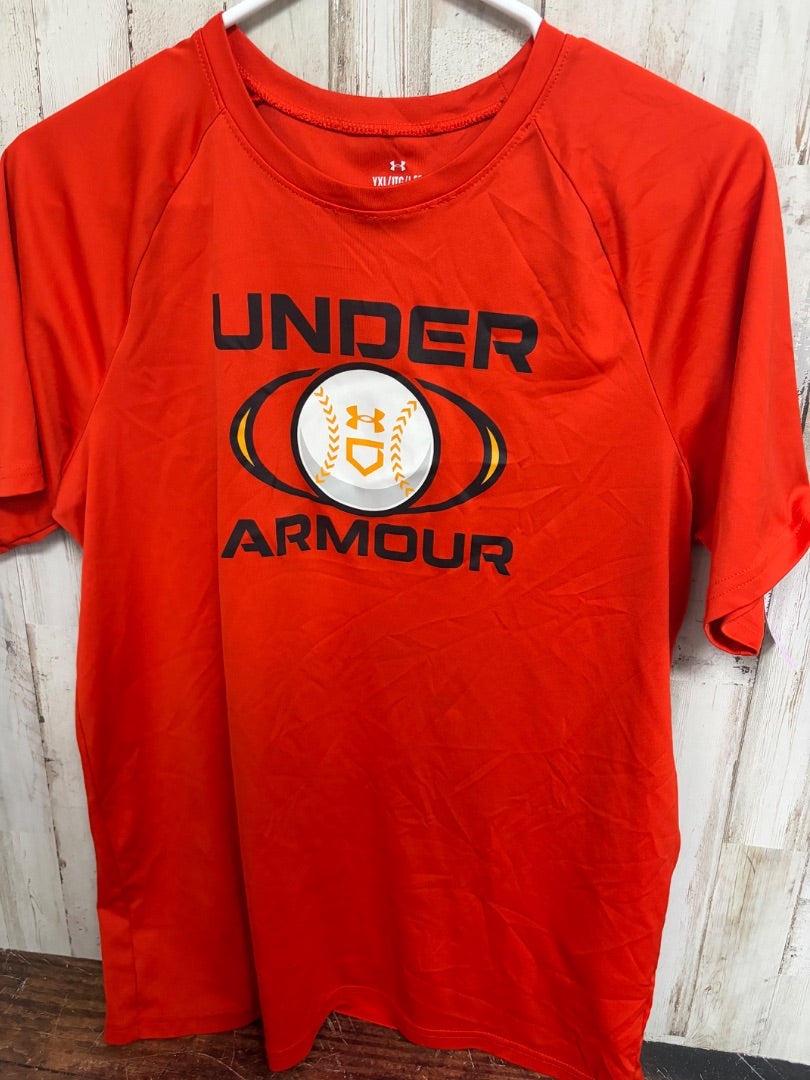 ORANGE UNDER ARMOUR BASEBALL LOGO DRY FIT TEE, BOY 18/20