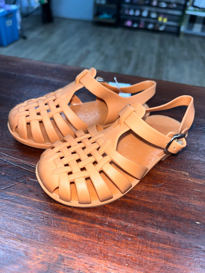 TAN  BRAIDED JELLY SANDALS, SHOES 6