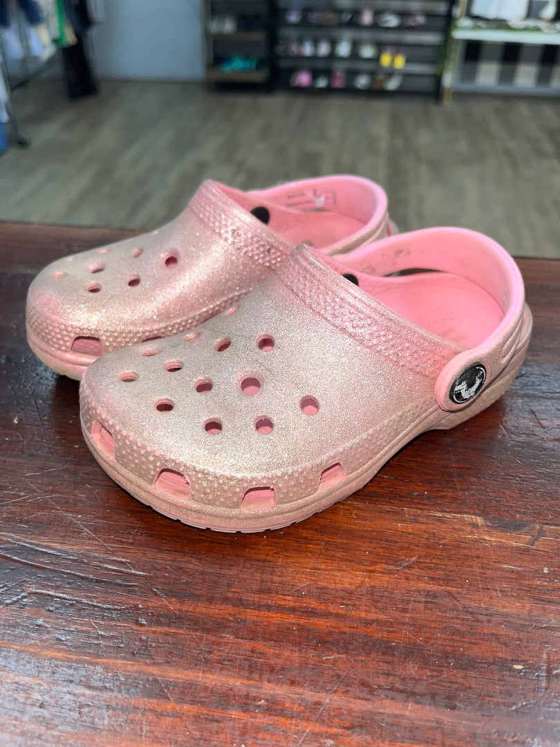 PINK CROCS GLITTER RUBBER SHOES, SHOES 9