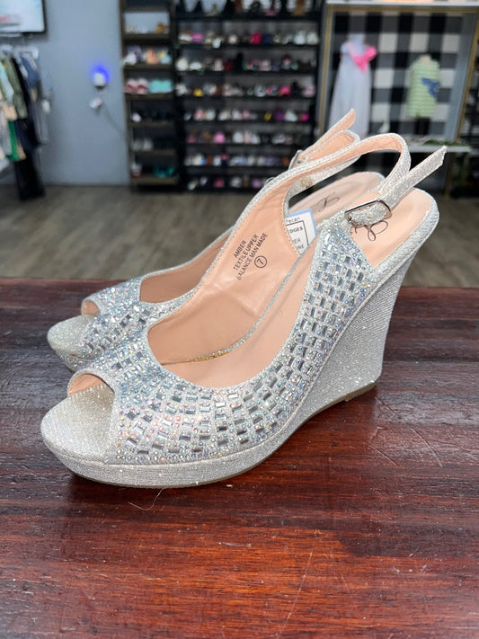 SILVER LORRAINE GLITTER WEDGES, SHOES A7