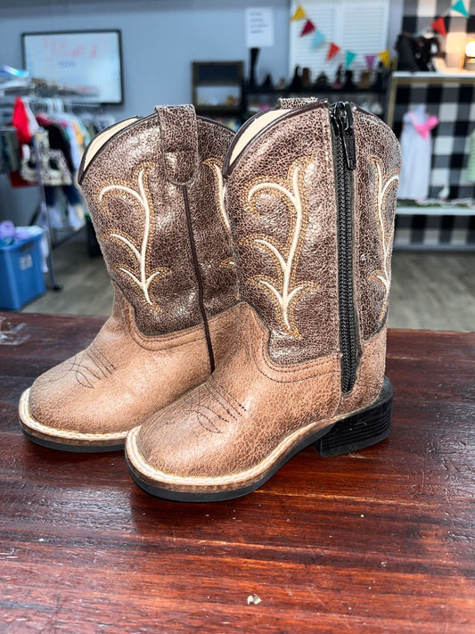 BROWN OLD WEST LEATHER ZIP BOOTS, SHOES 5