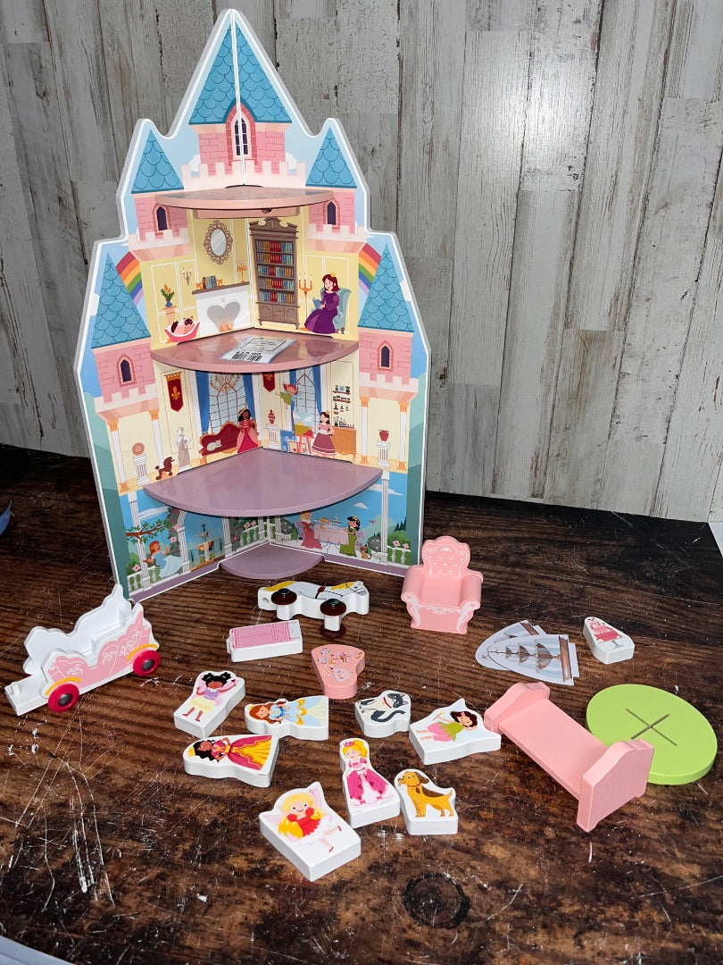 PINK WAL-MART WOODEN TIER DOLLHOUSE WITH ACCESSORIES