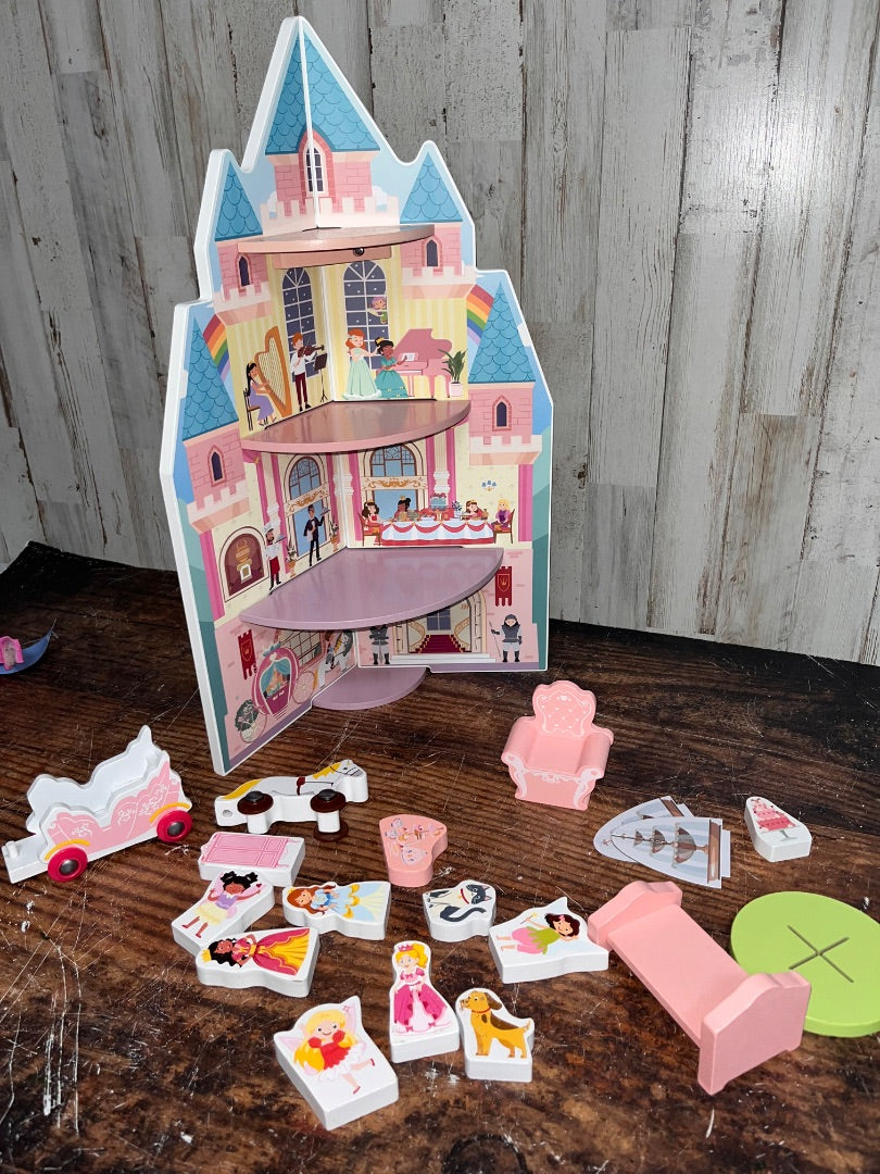 PINK WAL-MART WOODEN TIER DOLLHOUSE WITH ACCESSORIES