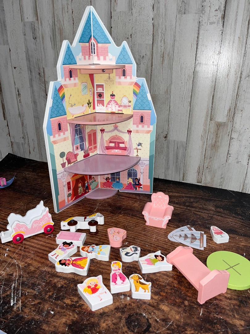 PINK WAL-MART WOODEN TIER DOLLHOUSE WITH ACCESSORIES