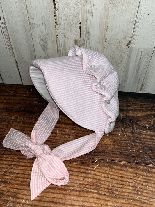 PINK MUDPIE SEERSUCKER BONNET, GIRL BABY