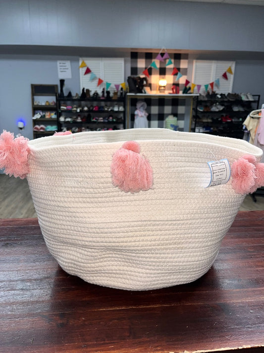 IVORY/PINK PILLOWFORT COILED ROPE STORAGE BIN, MED