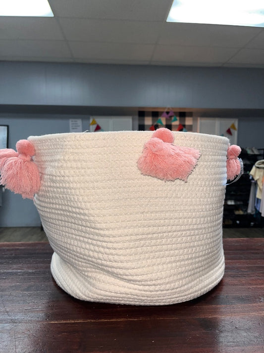 IVORY/PINK PILLOWFORT COILED ROPE STORAGE BIN, MED