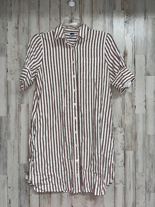 WHITE/BROWN OLD NAVY STRIPE LINEN BUTTON UP DRESS, LADIES XS