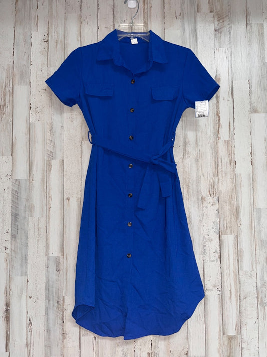 BRIGHT BLUE SHEIN BUTTON UP BELTED DRESS, GIRL 11/12