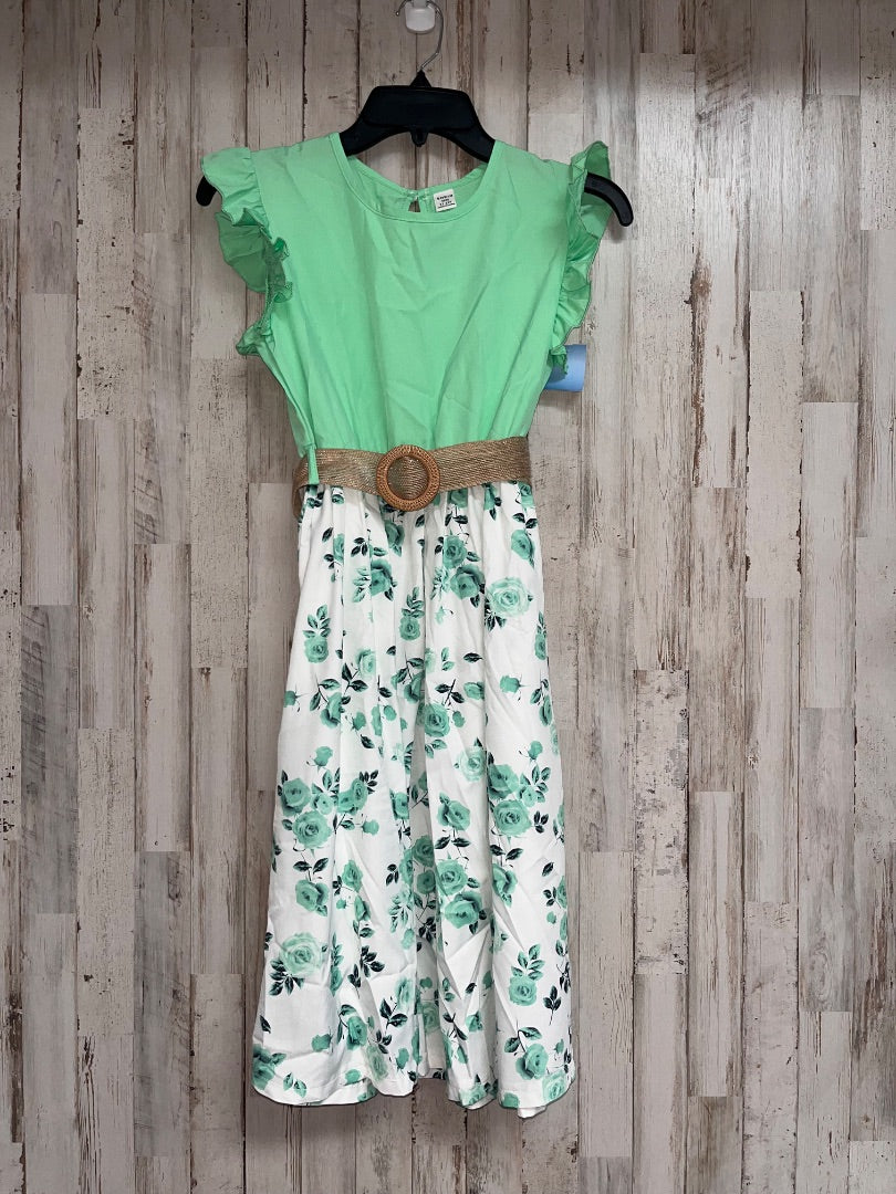 GREEN SHEIN FLORAL BELTED DRESS, GIRL 11/12