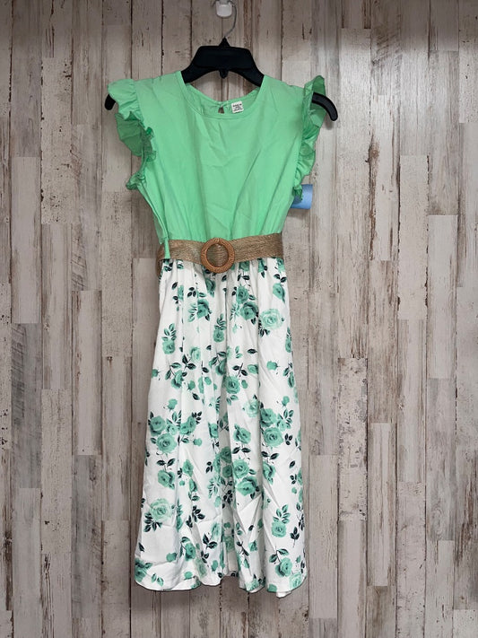 GREEN SHEIN FLORAL BELTED DRESS, GIRL 11/12