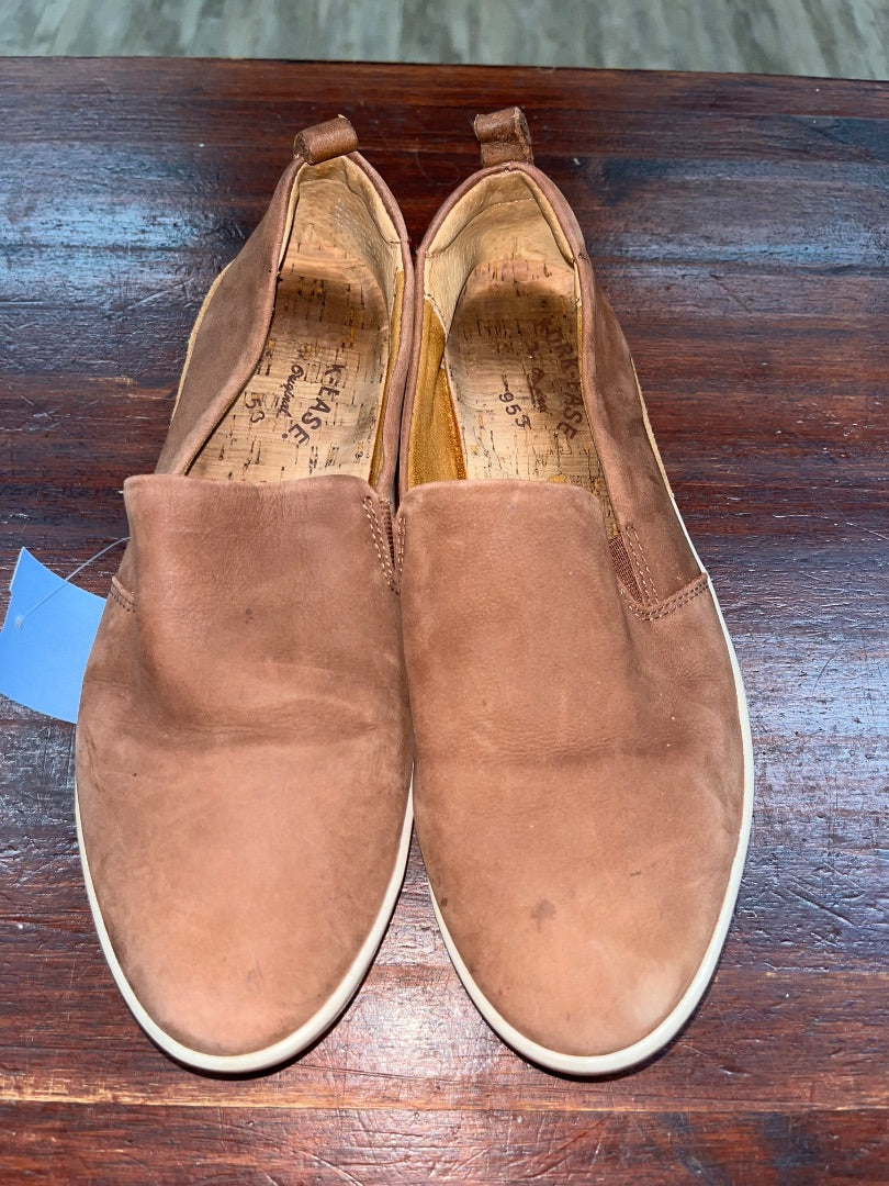 BROWN KORK EASE LEATHER SLIP ON SHOES, SHOES A7