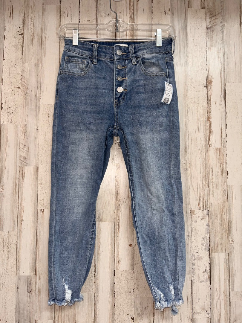 DENIM BLUE BUTTON FLY SKINNIES SZ 4, LADIES S