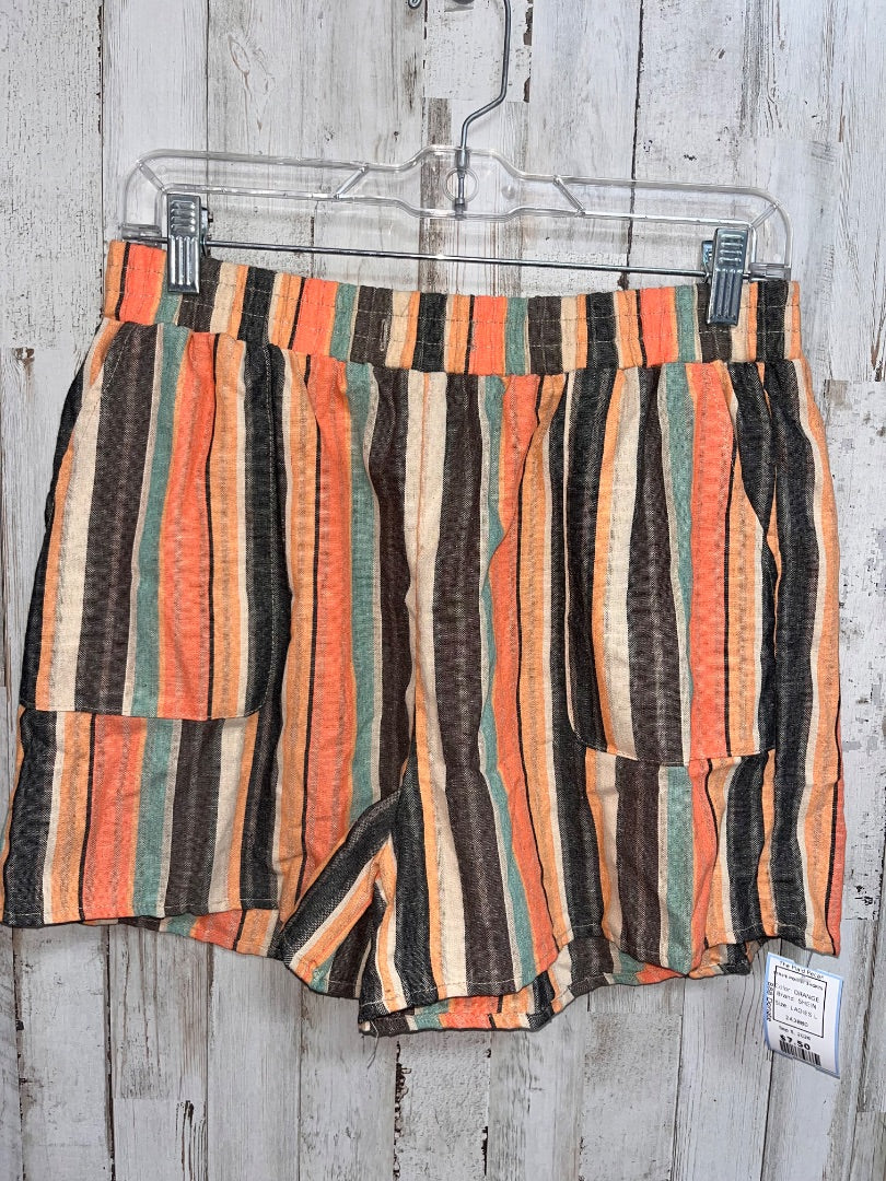 ORANGE SHEIN STRIPE POCKET SHORTS, LADIES L