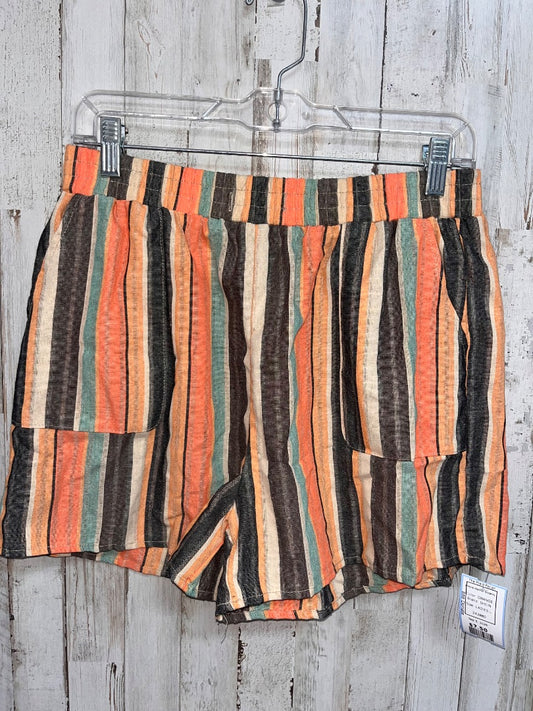 ORANGE SHEIN STRIPE POCKET SHORTS, LADIES L