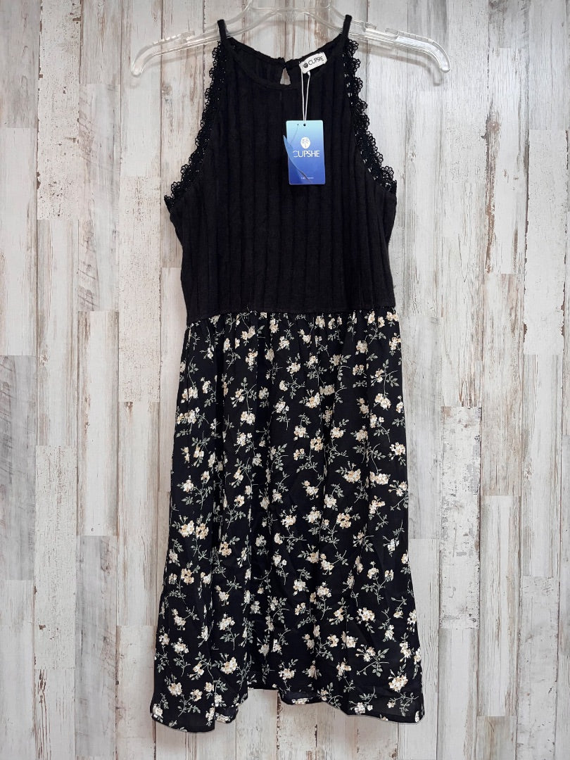 BLACK CUPSHE NEW KNIT AND FLORAL TIER DRESS, LADIES M