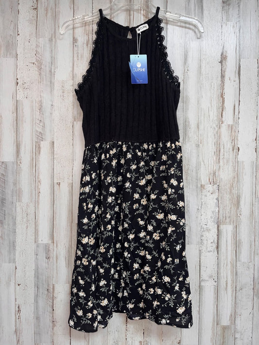 BLACK CUPSHE NEW KNIT AND FLORAL TIER DRESS, LADIES M