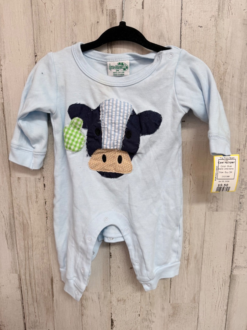Blue Little blanks Cow romper, Boy 3M