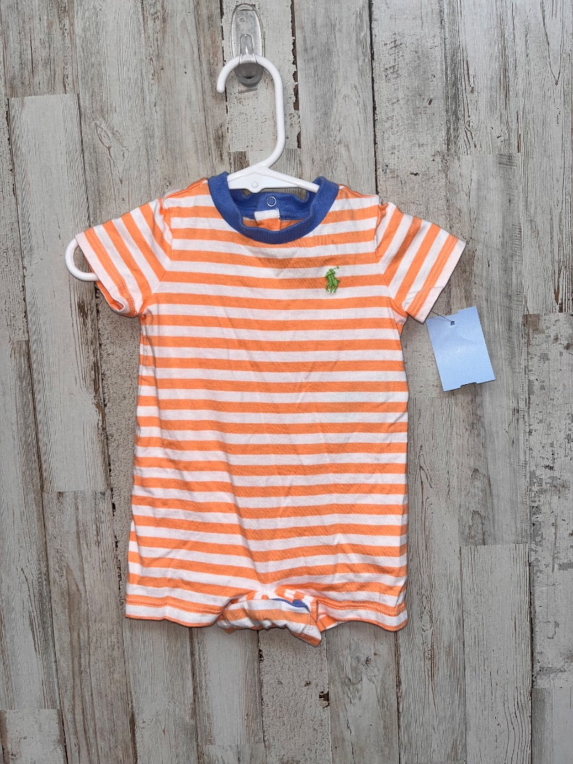 ORANGE RALPH LAUREN STRIPE ROMPER, BOY 3M