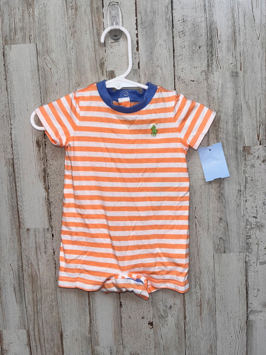 ORANGE RALPH LAUREN STRIPE ROMPER, BOY 3M